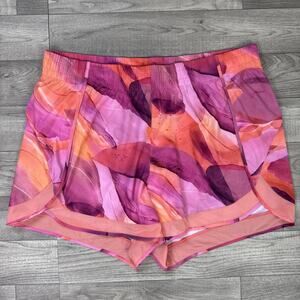 Athleta Printed Mesh Racer Run Shorts 4" Inseam Make A Splash Warm sz 1X